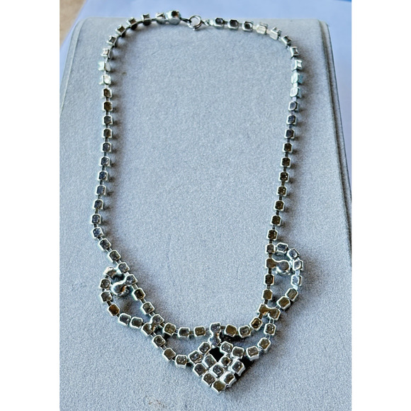 1950's Blue Rhinestone Mid Century Vintage Choker Necklace, Prom Formal Jewelry - Picture 10 of 12